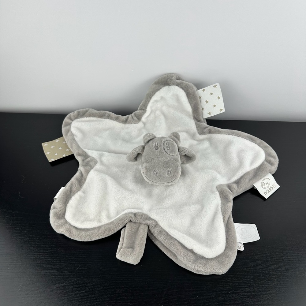 Noukie's Rare Star Cow Lovey Security Blanket 9" x 11" Noukies Gray White Plush